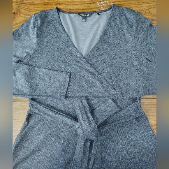 Toad&Co Organic Cotton cue wrap dress true Navy herringbone print, sz L, - Picture 4 of 16